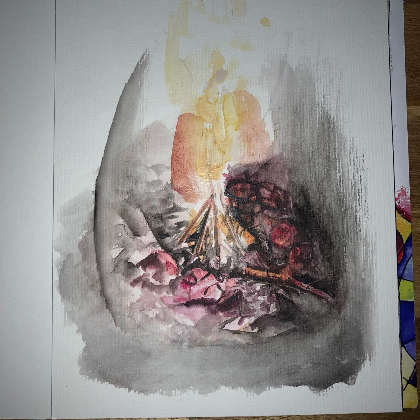 unfertiges Feuer — Aquarell auf Bütten